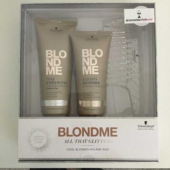 Schwarzkopf Blondme Holiday Set Shampoo & Condition Glitter Comb NEW in Box - Picture 2 of 13